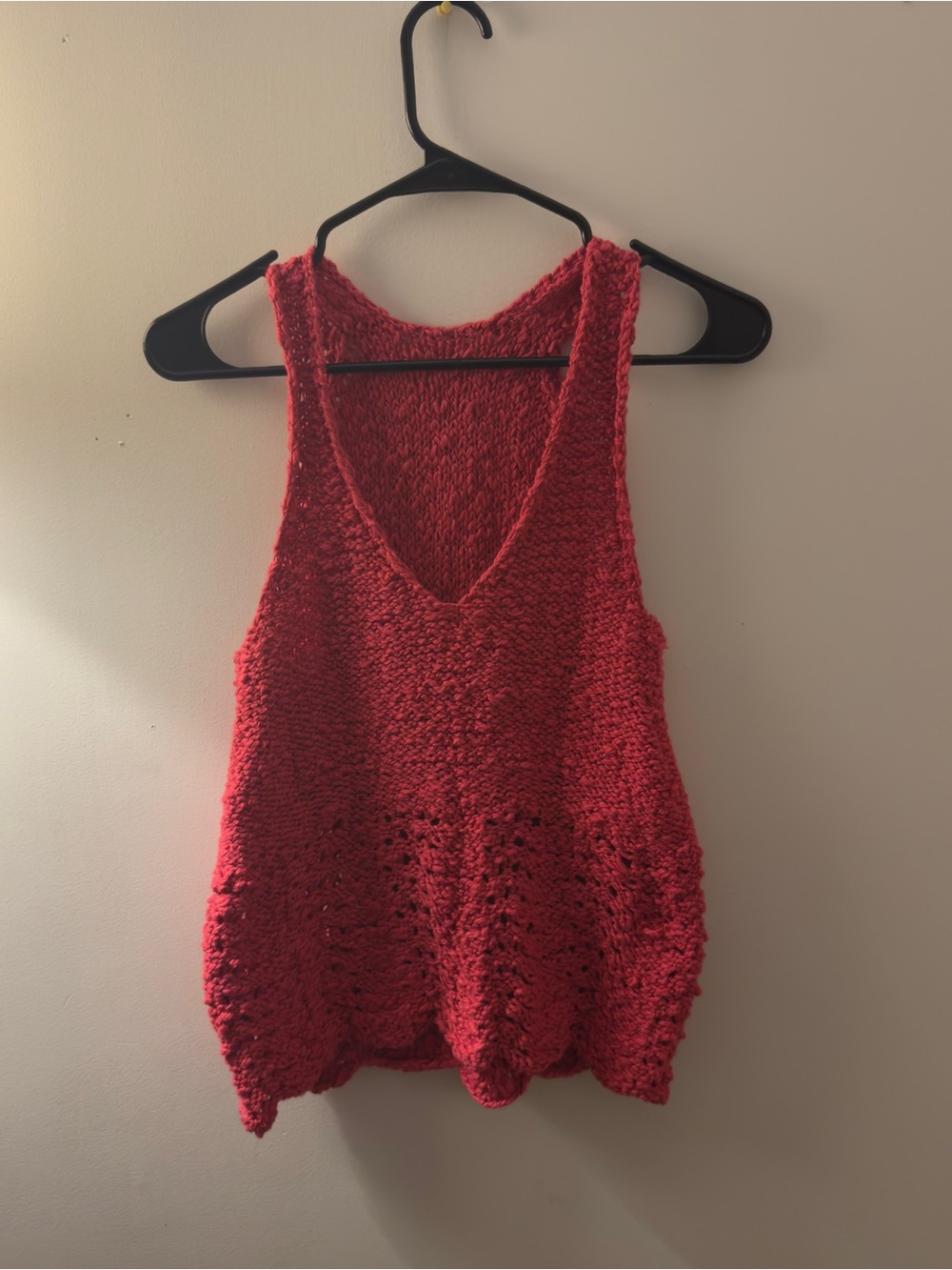 Red V-Neck Knit Tank Top with Crochet Hem